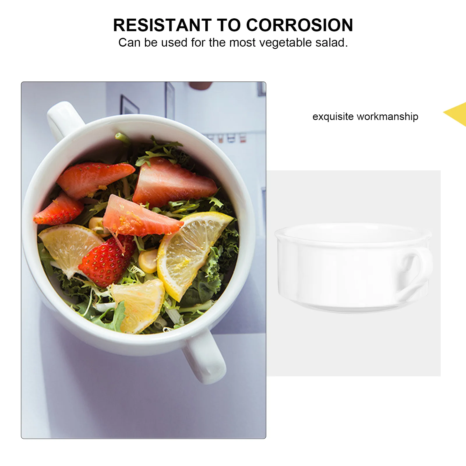 

1Pcs Double Handle Salad Bowl White Ceramic Heat-Resistant Sturdy Kitchen Serving Bowl for Fruit Dessert and Snacks