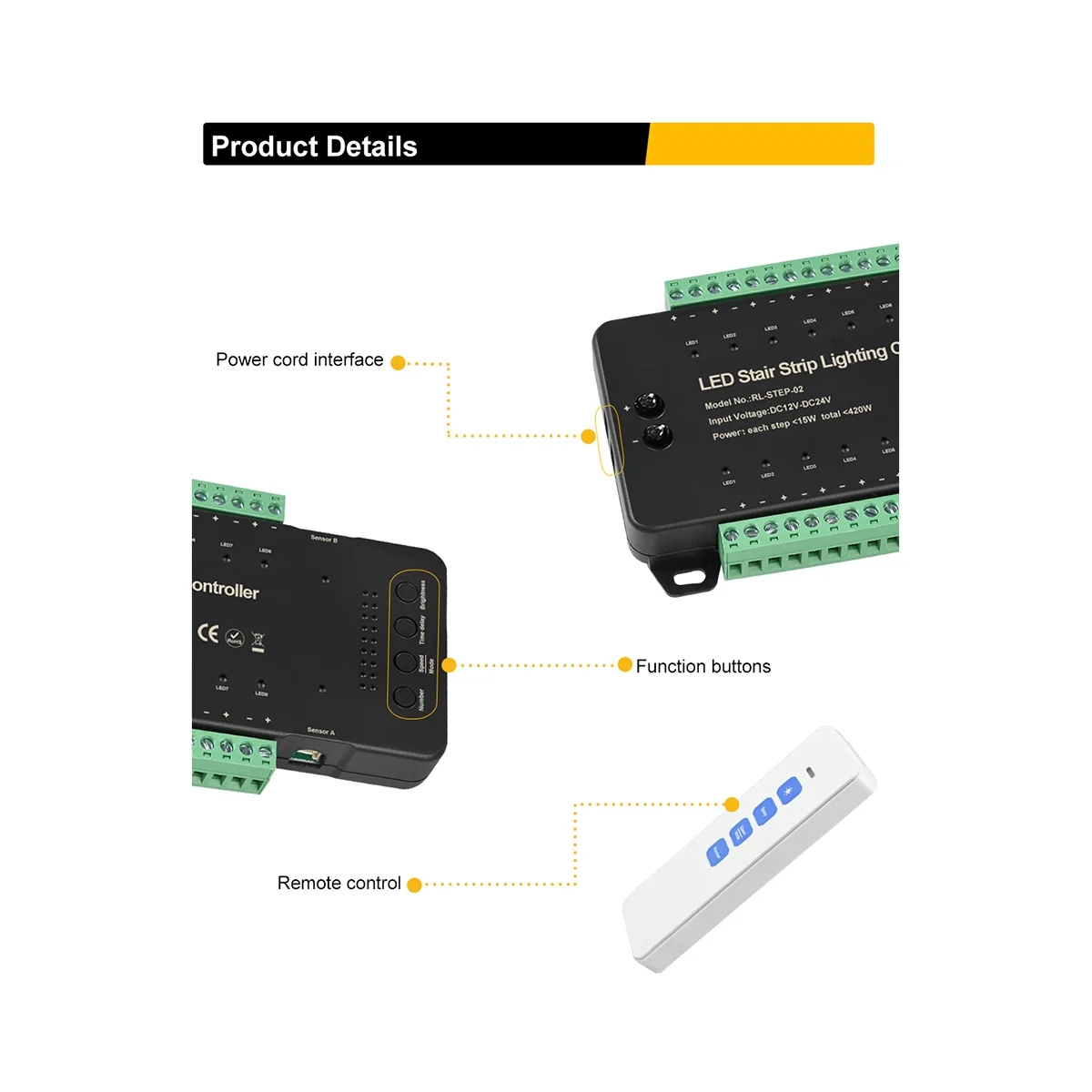 Controlador LED Sensor de Movimento para Escadas, Luz Noturna Dimmer, Faixa Flexível, PIR Interior, DC 12V, 24V, 16 Canais