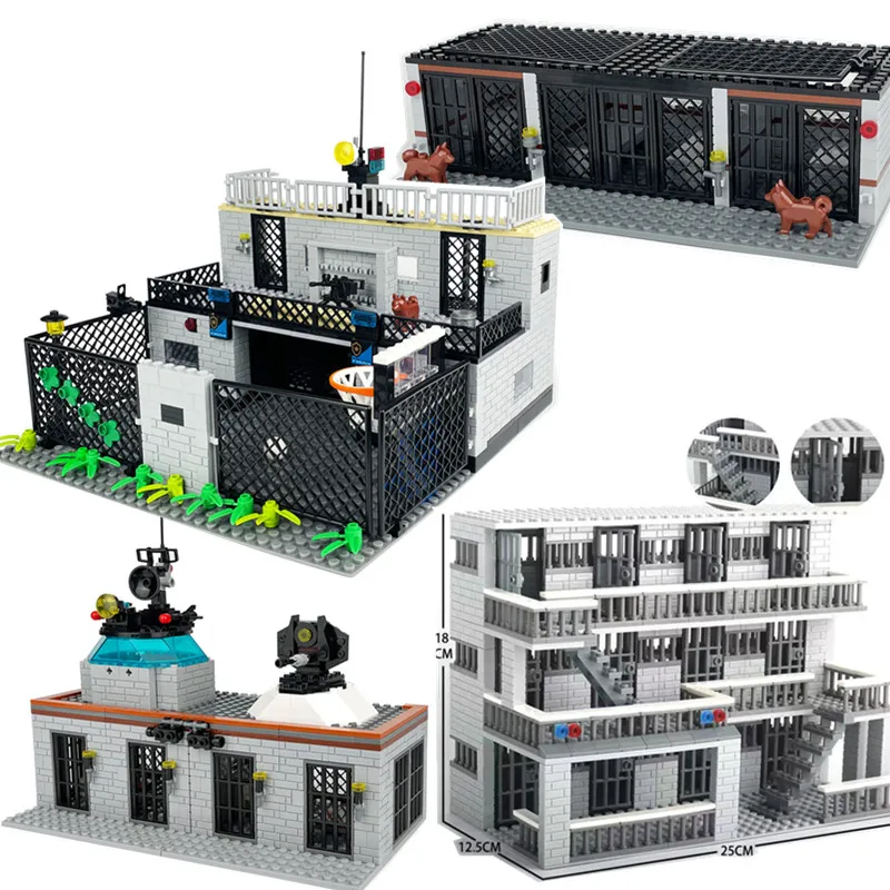 Halden Prison Large Police And Bandit Detention center building blocks DIY basketball sports scene Assembly Bricks Kids Toys
