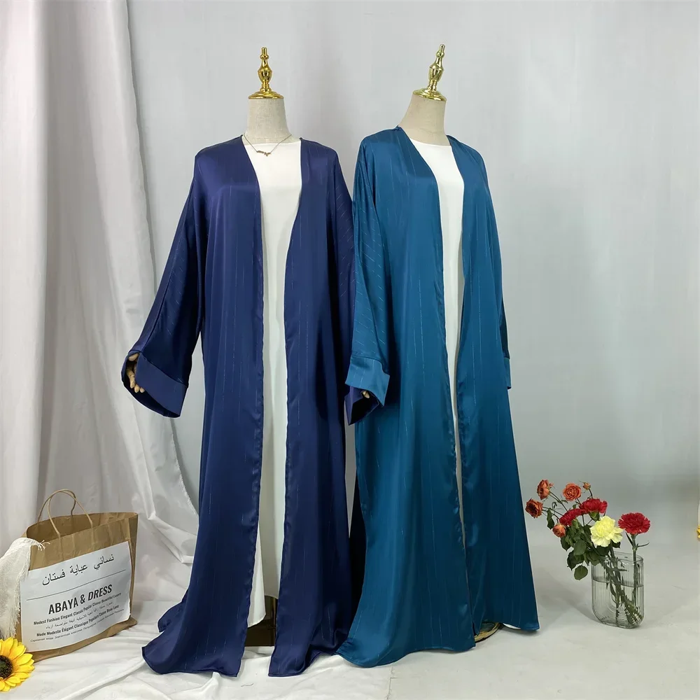 

Мусульманское платье для женщин на Ид: атласное кимоно, открытая абайя, дубайский кафтан, исламская одежда для Рамадана, роба, кебая, турецкая джалабия, марокканский кафтан
