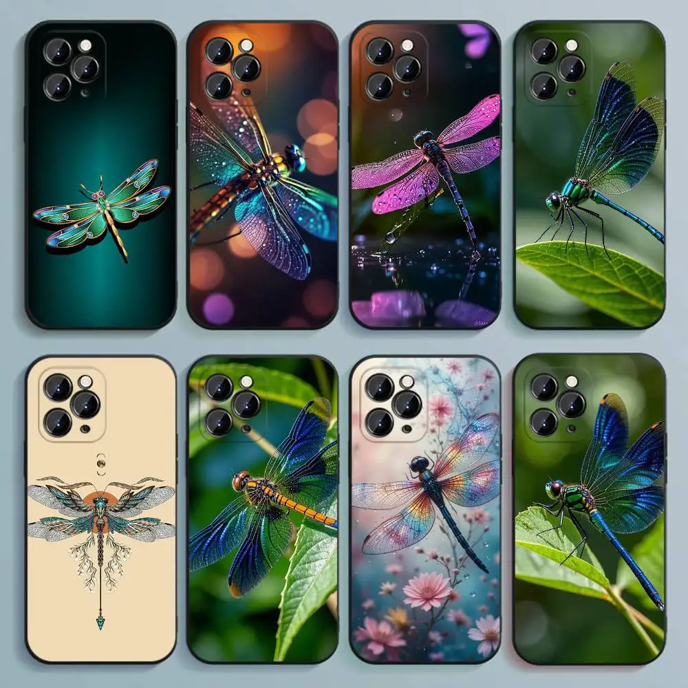 

Animal Dragonfly Phone Case For iPhone 17,16,15,14,13,12,Pro,Max,Plus,E,SE4,Air,Mini Black Soft Cover