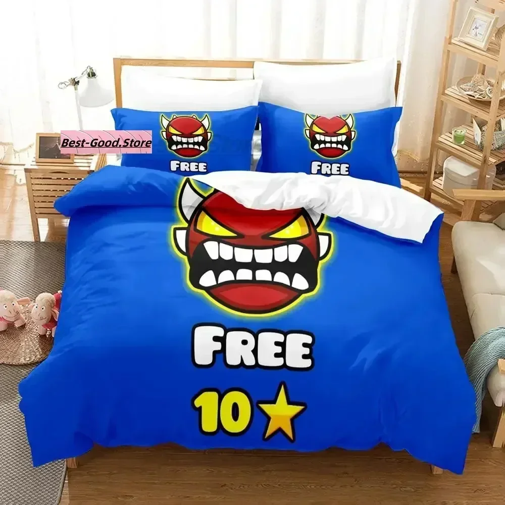 3D Angry Geometry Dash Bedding Set Duvet Cover Sheet Printed Bed Set Pillowcase Bed Full Queen King Size Comforter Bedroom