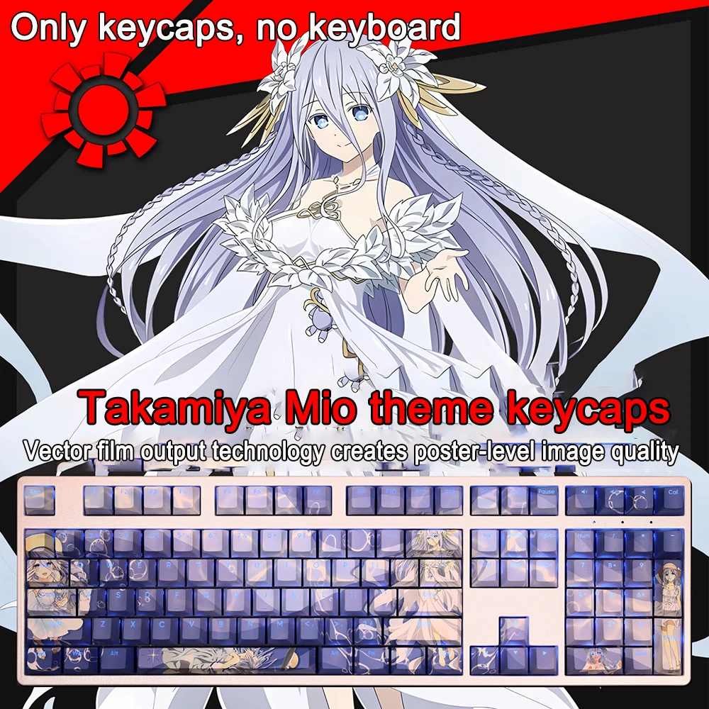 Date A Live‌ Keycaps Tokisaki 108 Keys PBT Dye Subbed Keycaps Cherry Anime Cartoon Gaming Key caps For ANSI 61 87 104 108 Keys