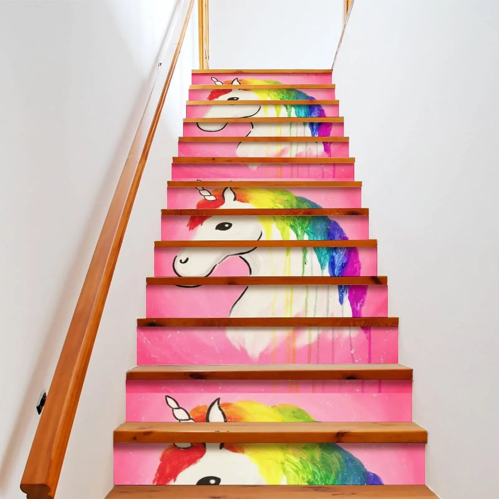 Pink Unicorn Stair Stickers Cartoon Animal Stair Risers Decals Magical Creatures Staircase Murals Stickers for Home Steps Decor