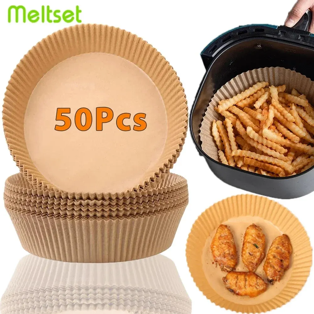 50pcs Air Fryer Special Paper Oven, Household Oil Absorbing Paper Tray, Food Grade Silicone Oil Paper Tray, Baking Paper Pad