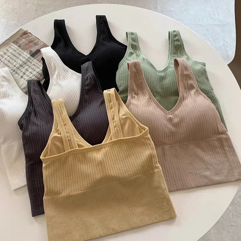 Summer Sexy Crop Tops Tank Female Women Seamless One-piece Sports Bra Lingerie Underwear Female Vest Camisole with Chest Pads