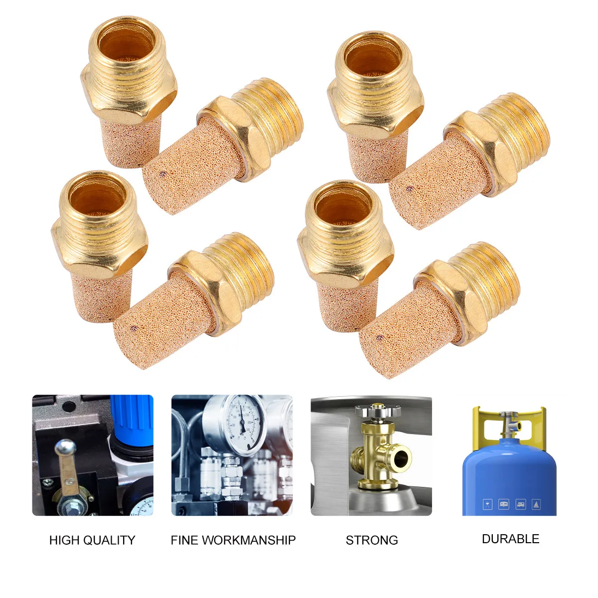 10Pcs Pneumatic Muffler Brass Bronze Filter for Pneumatic Cylinder Crank Case Noise Reduction
