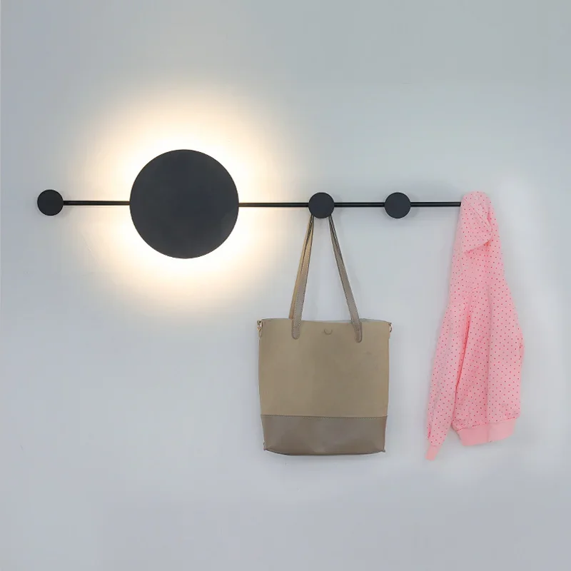โคมไฟติดผนัง Point Line Nordic พื้นผิวสีดําสไตล์อุตสาหกรรม Sconce Light สําหรับทางเดินห้องนั่งเล่นห้องนอน Coat Rack โคมไฟติดผนัง