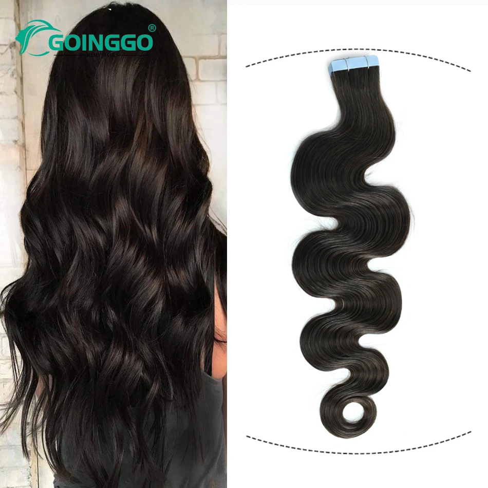 Włosy typu Body Wave taśmy w przedłużanie włosów ludzkich ciemny brąz kolor 2 naturalne prawdziwe brazylijskie włosy wątek skóry taśma klejąca 20 sztuk 40/50g