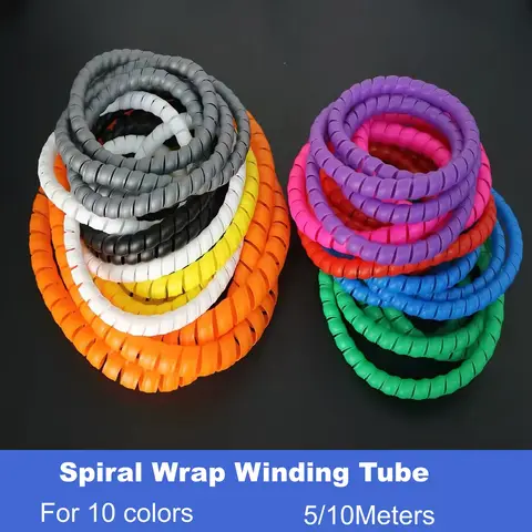 5/10m Line Organizer Pipe Protection 8mm ~ 16mm Flexible Spiral Wrap Winding Cable Wire Protector Cable Sleeve Cover Tube