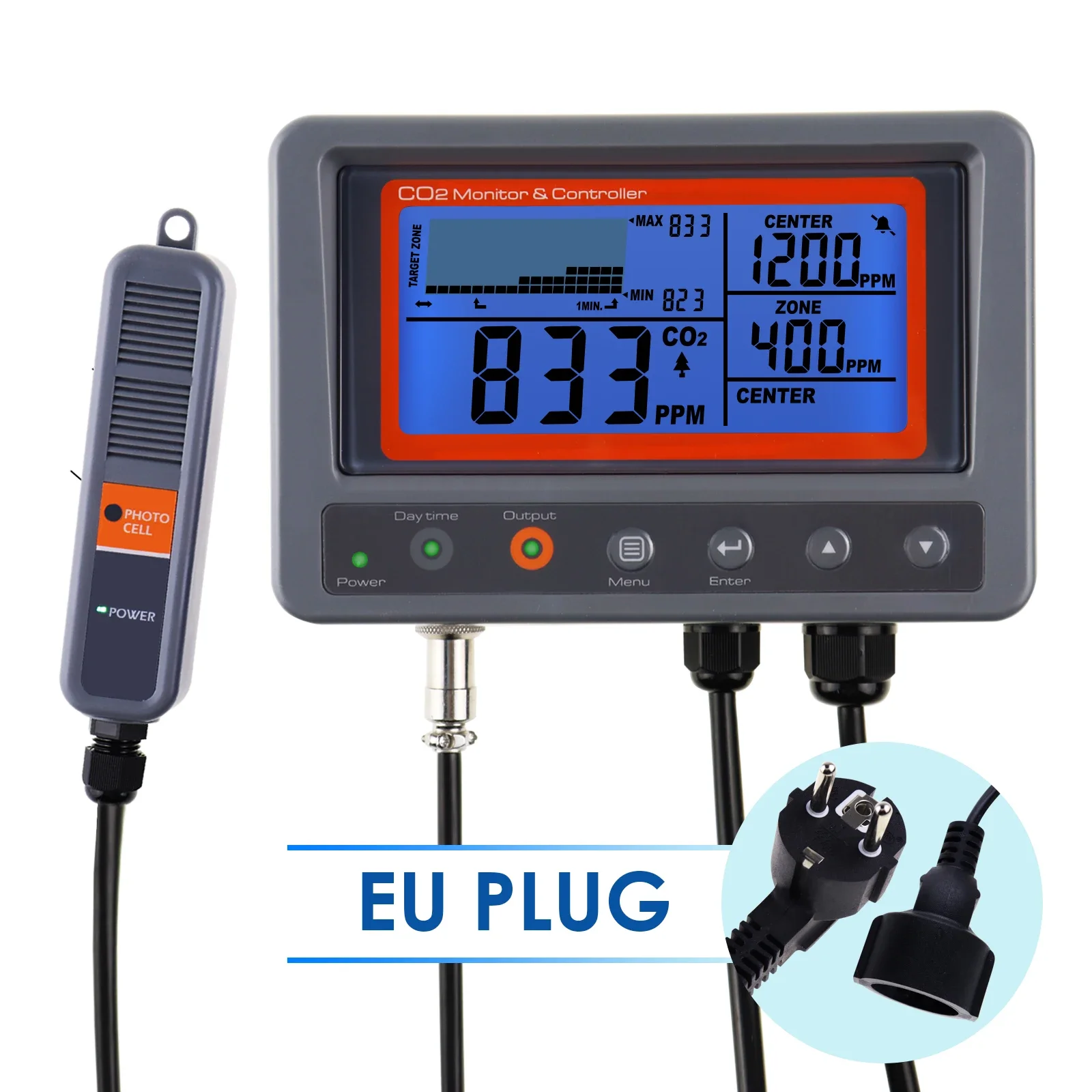 Digital CO2 IAQ Monitor Controller 45M Cable NDIR Sensing Probe w/ Relay Function Green House Home, Office, Factory