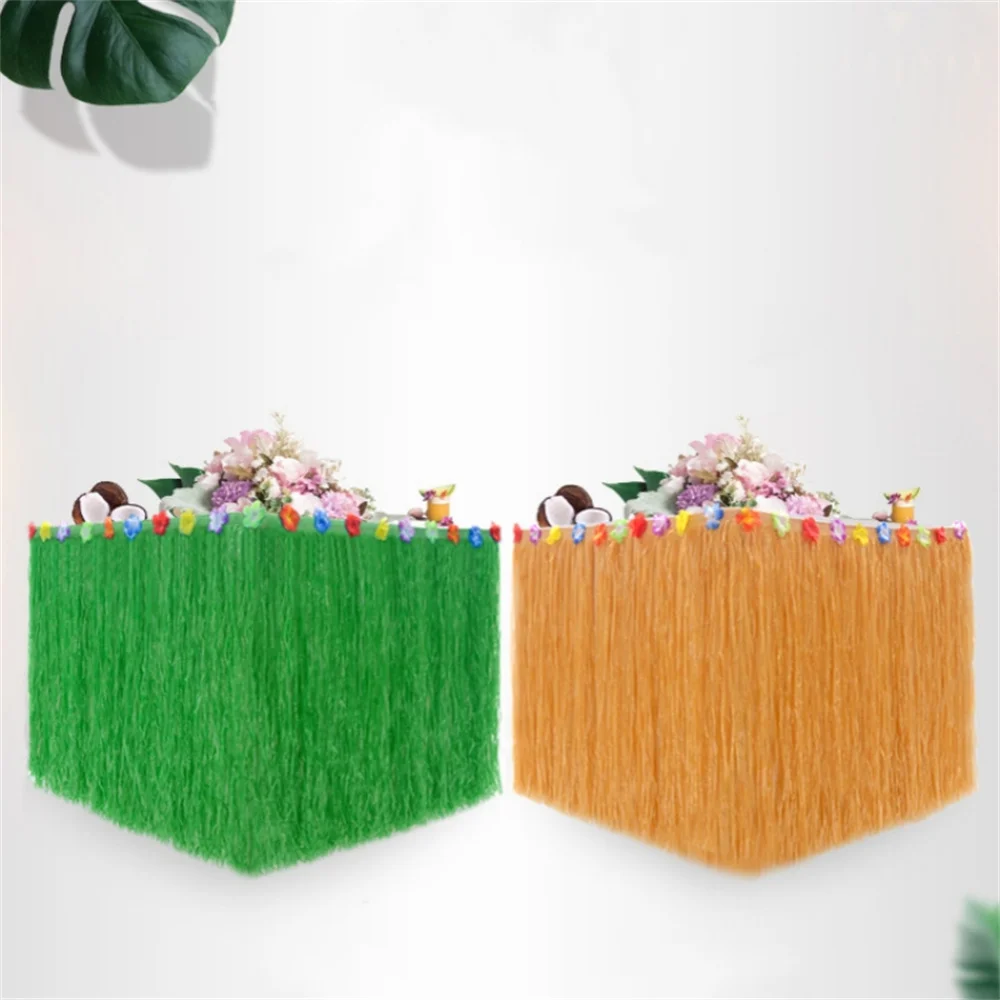 100x60cm Tropical Luau Grass Long Table Skirt Summer Hawaiian Beach Birthday Party Curtain Decor Outdoor Hanging Ornament