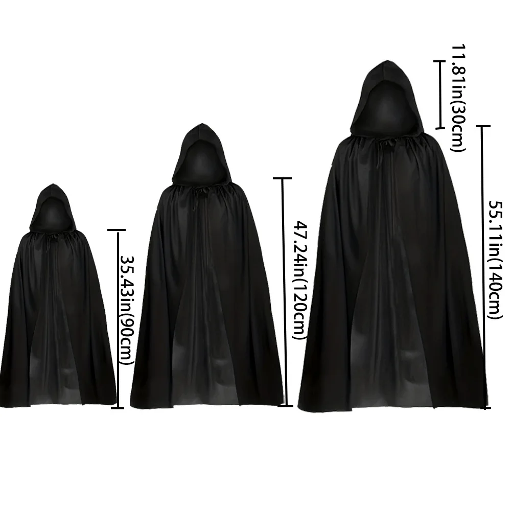 Halloween hooded grim reaper cloak, long single-layer black & red cape, cosplay costume for kids and adults party wear