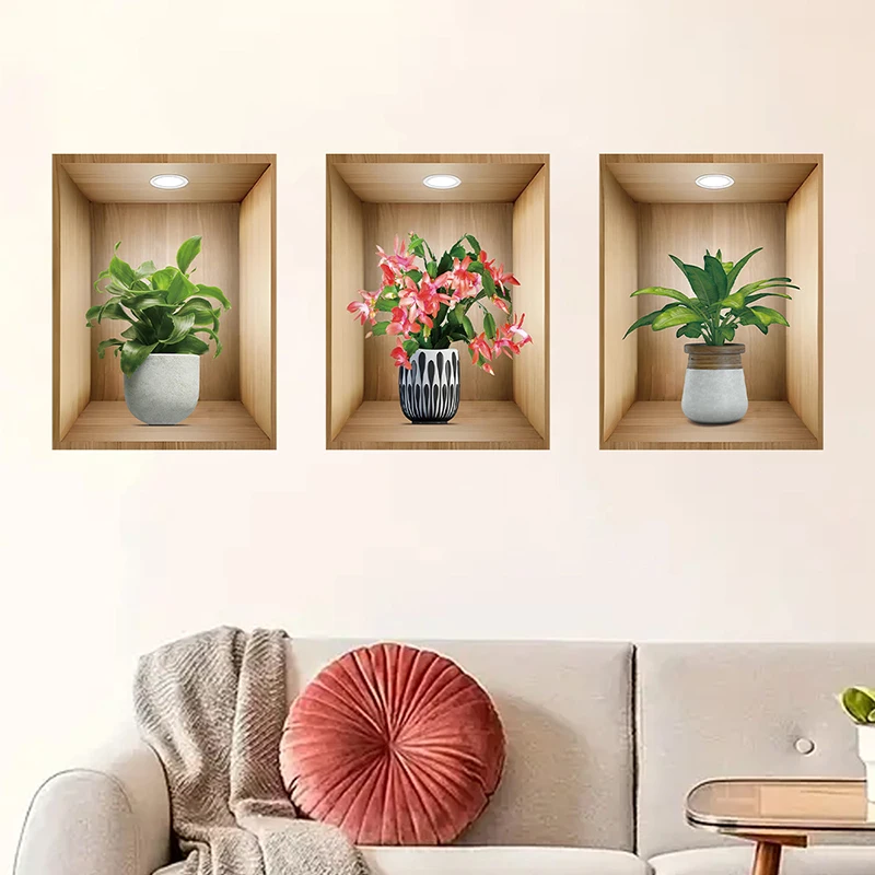 3 قطع من ملصقات الحائط ذات الألوان المائية الواقعية على شكل زهرة بوعاء قابلة للإزالة لغرفة النوم وغرفة المعيشة وديكور الحضانة وشارات الحائط #3