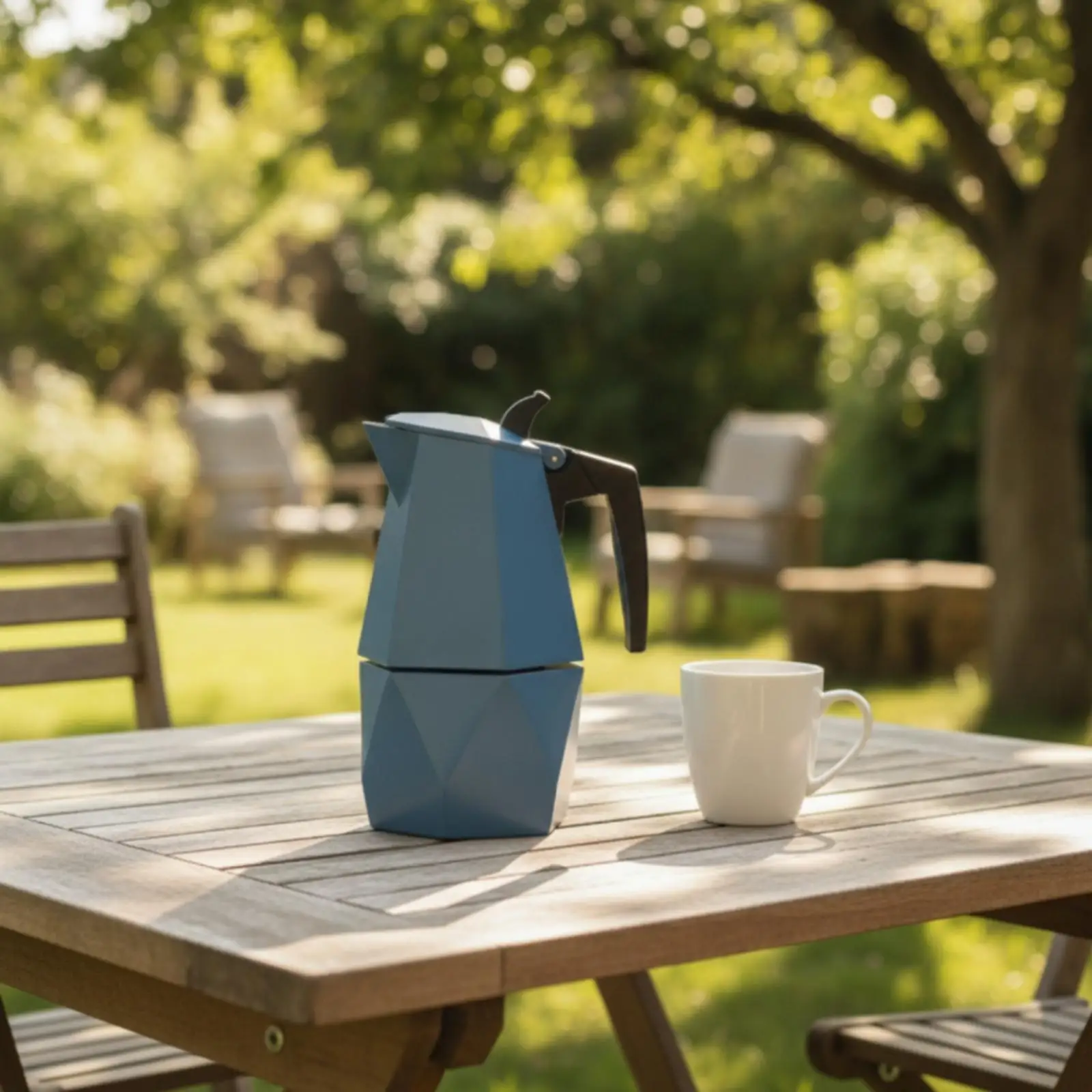 Stovetop Espresso Maker 200ml Coffee Percolator Peacock Blue Faceted Design Pressure Release Mechanism for Compact Living