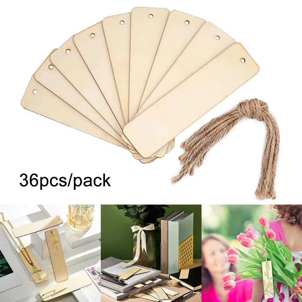 36 buah dengan label tali dekorasi buatan tangan ulang tahun DIY pesta proyek kosong belum selesai ornamen tipis gantung pembatas buku kayu pernikahan