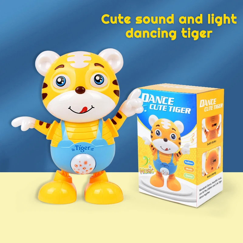 Tanzen Elektrische Cartoon Nette Kleine Gelbe Tiger Puppe Home Decor Kid Geschenk Baby Frühe Bildung Musical Dance Licht LED Baby spielzeug