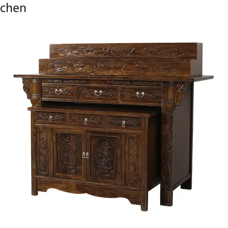 b7-  Offering  Incense Case Home Worship Table Buddha Shrine Altar Solid Wood Three-Layer Buddha Table Offering Table