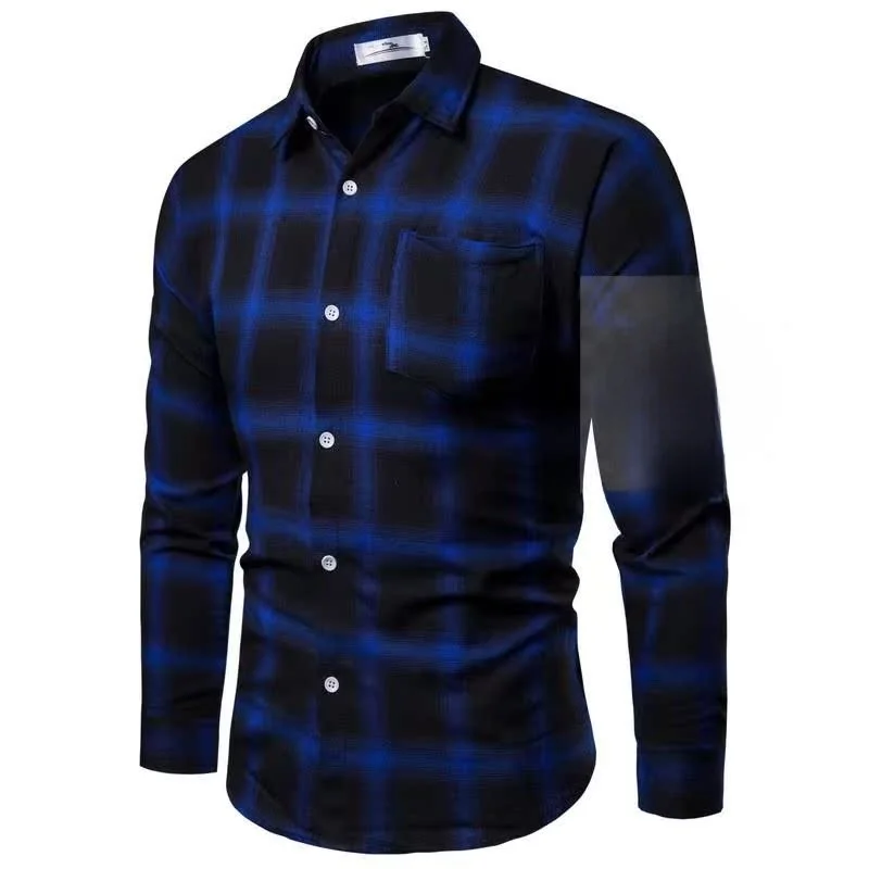 Csa a Cuadros Larga Informal para Hombre, Temporada de Otoño, Cuello Ancho Especial, Ajuste Hoado, Manga Larga, sor R...