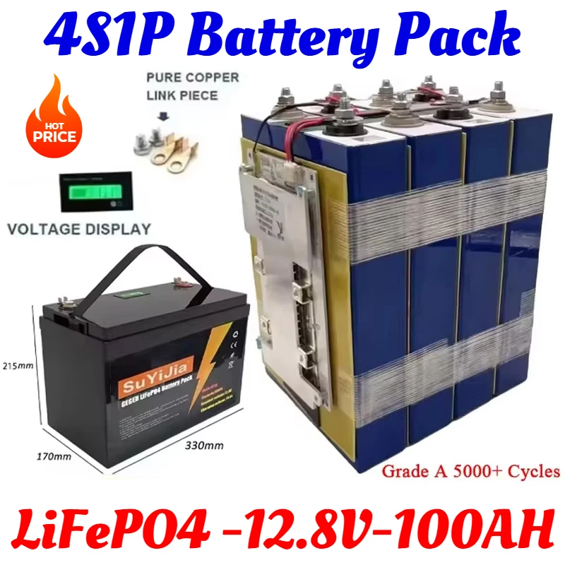 12.8V 100AH LiFePO4 Battery Pack Grade A 5000+ Cycles Lithium Batter 12V 150A Built in BMS for Solar RV Boat Off-grid Batteries