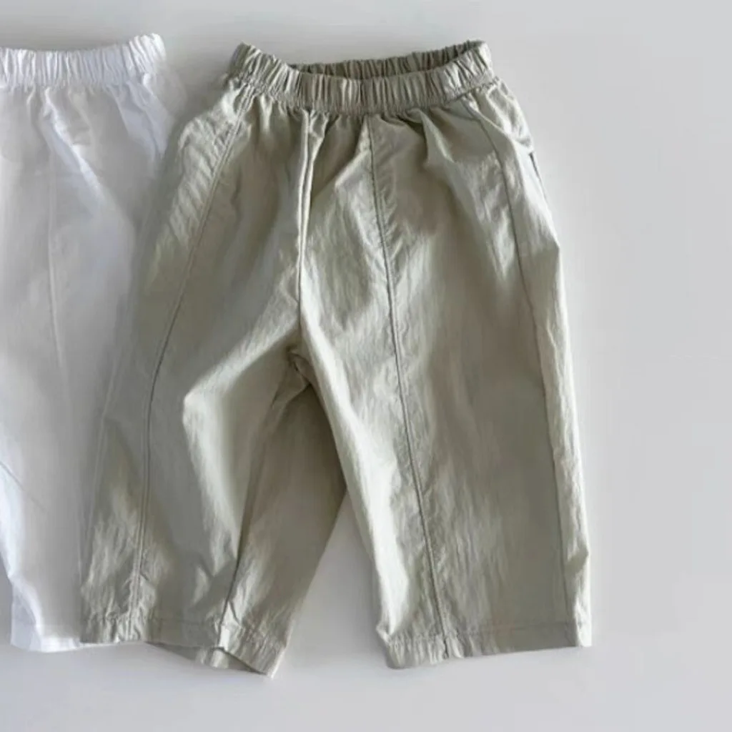 Calça monocromática de pernas largas para meninos e meninas, solta e elegante, roupas simples e casuais, verão, 2024