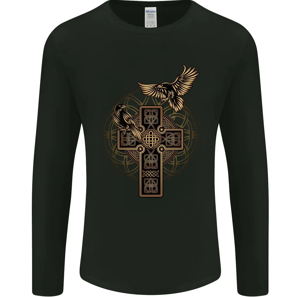 Celtic Cross Raven Norse Warrior Thor Ragnar T-Shirt 100% Cotton O-Neck Long Sleeve Casual Mens T-shirt Size S-3XL