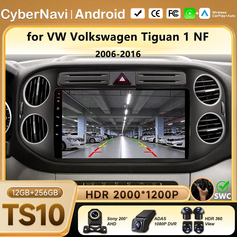 Radio para Auto con CarPlay y Android Auto para VW Volkswagen Tiguan 1 NF 2006-2016, Navegación GPS, Reproductor Multimedia, Pantalla Estéreo, Sin 2din