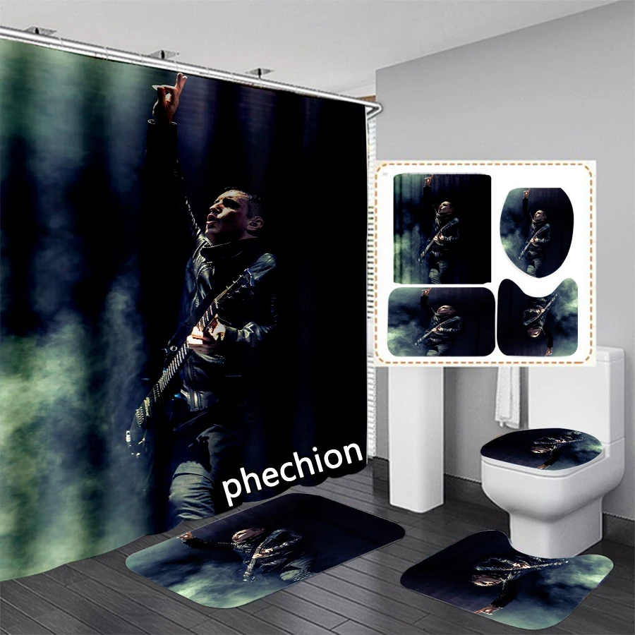 phechion NIN Nine Inch Nails Band 3D Print Shower Curtain Waterproof Bathroom Curtain Anti-slip Bath Mat Set Toilet Rugs VR339