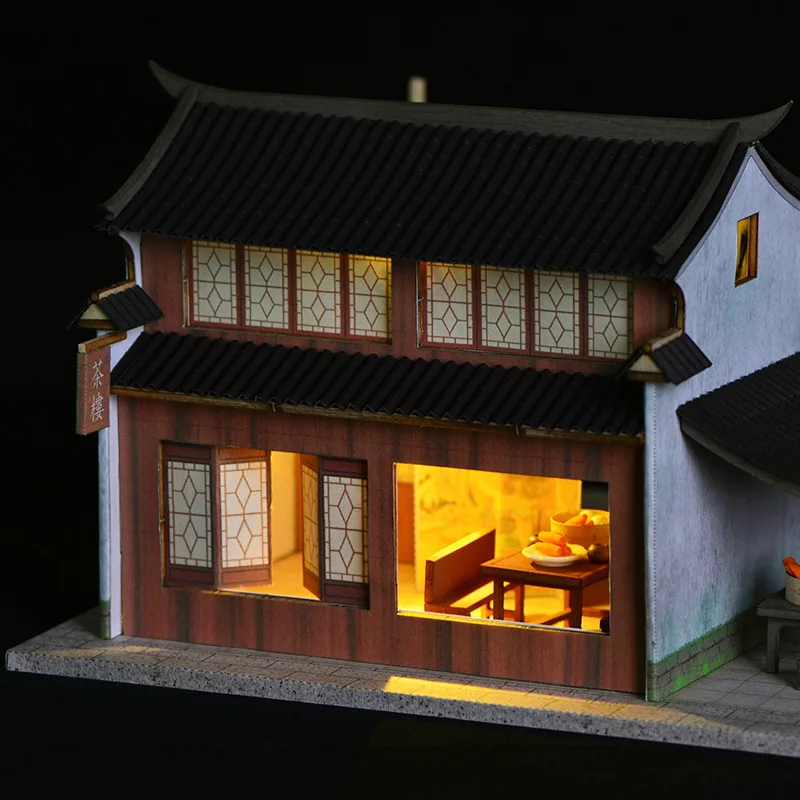 OUZEY 선라이트 티 파빌리온 빌라, 3D 중국식 안뜰 모델, 청소년을 위한 문화 건축 키트