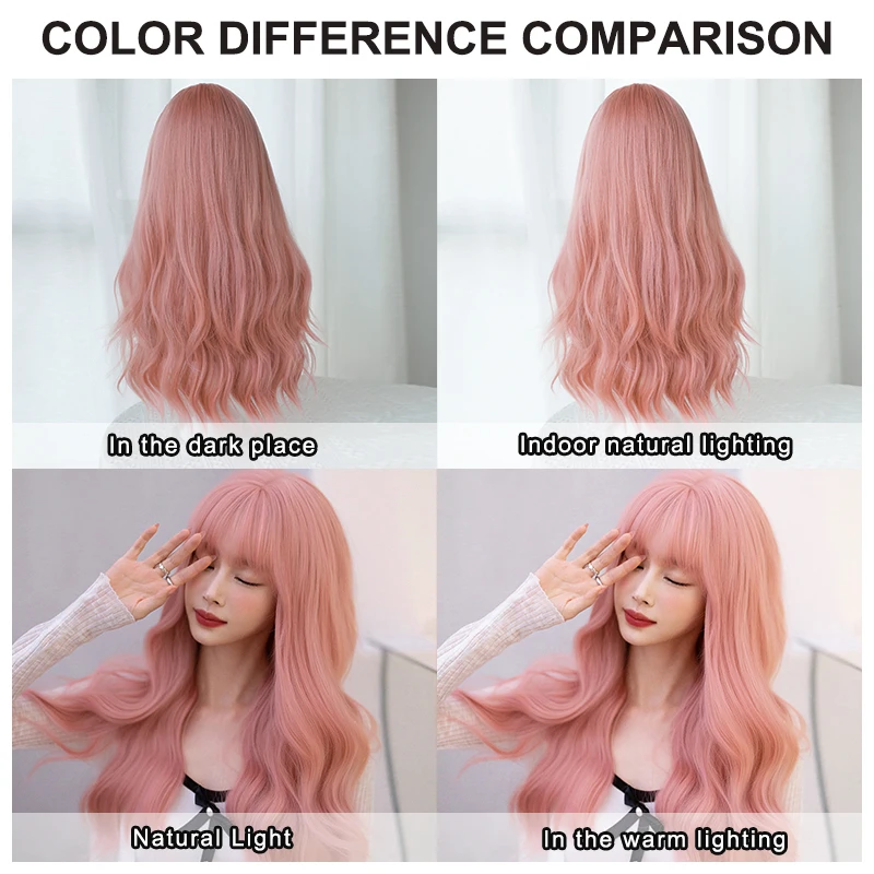 NAMM Long Wavy Curly Wigs Synthetic Sakura Pink Wig With Bangs Cosplay Daily Party Wig for Women Heat Resistant Hair Lolita Wigs