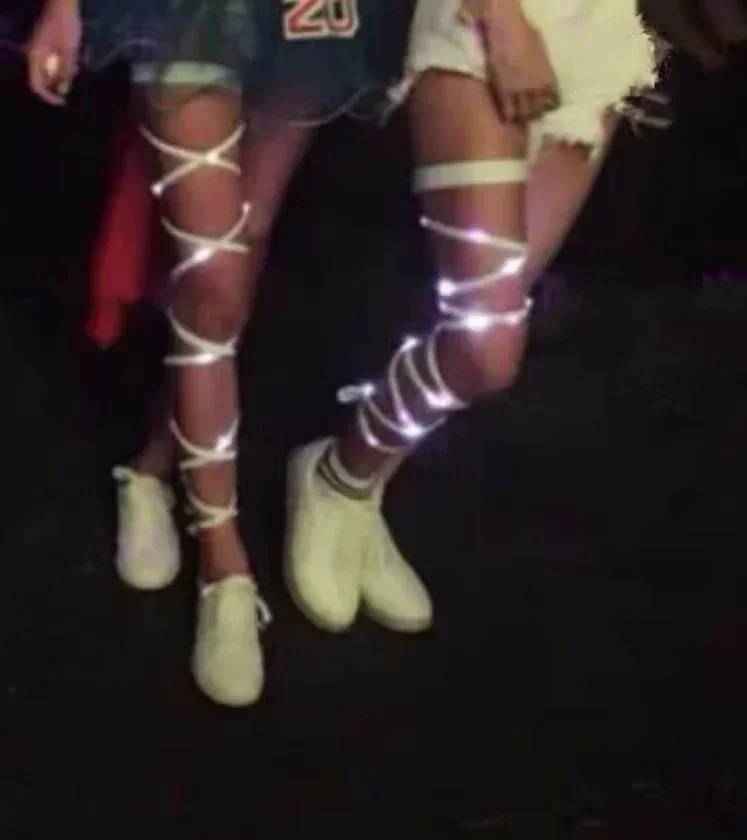 Bandagem luminosa para perna feminina, roupa rave, fantasia de festa, roupas futuristas, acessórios para dançarinos, acender, Gogo, moda, 2024