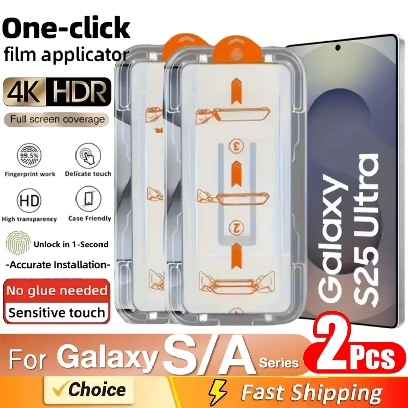 1-2PCS Oleophobic Coating Dust Free Installation Screen Protector for Samsung Galaxy S26 S25 Ultra S24 S21 S20 FE S22 S23 Plus