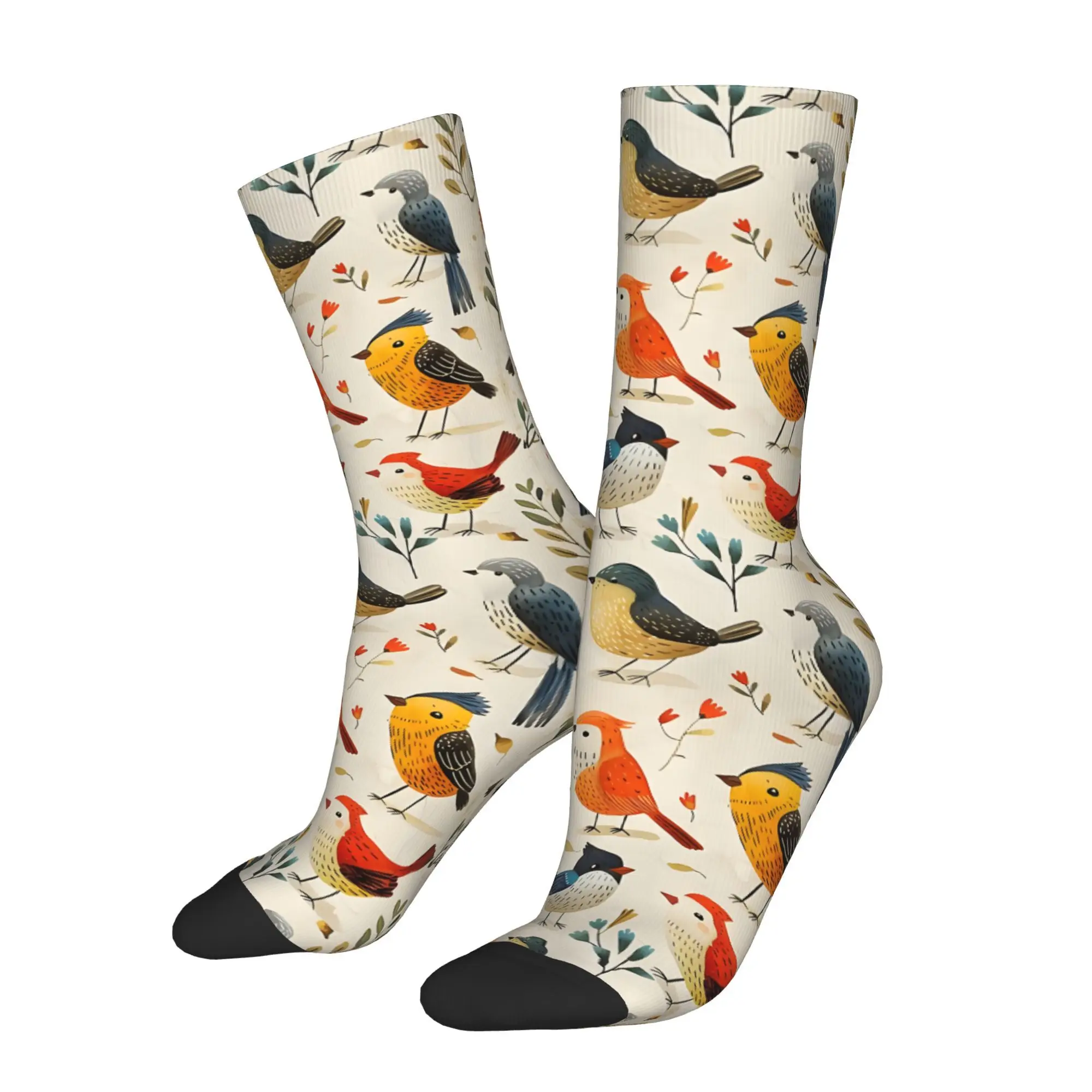1pc Bird Illustration Printed Men's Socks  Novelty Hip Hop Harajuku Pattern Crew Sock Casual Gift