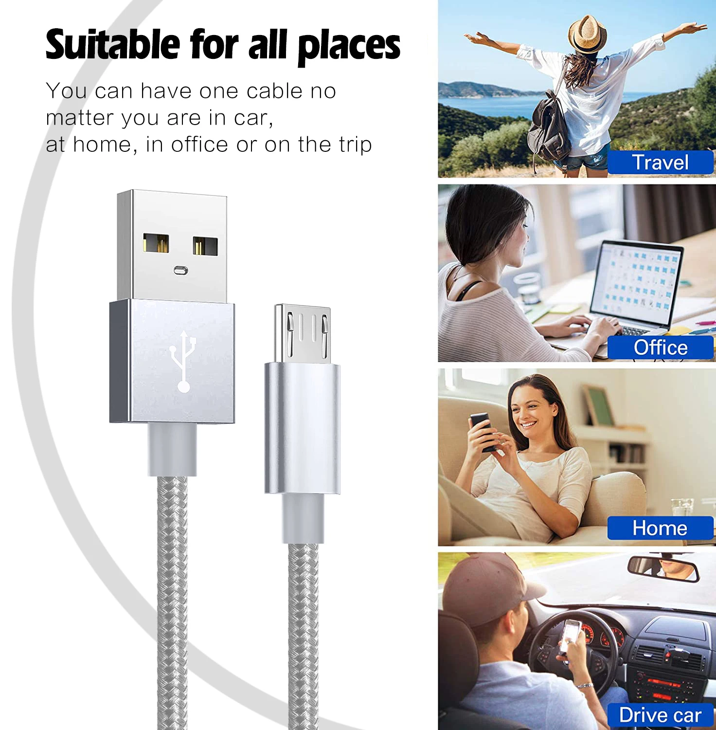 Android Micro USBケーブル 2A急速充電USBケーブル Xiaomi Realme Redmi Samsung Huawei 携帯電話 USBデータ充電ケーブル 3M