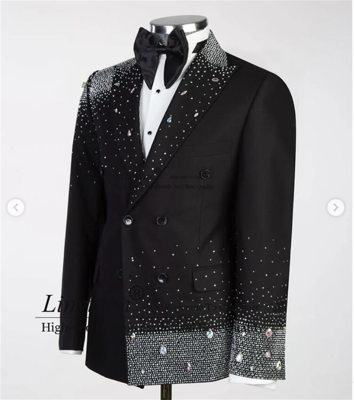 Sparkly Beaded Crystals Men Suits Slim Fit Wedding Groom Tuxedos 2 Pieces Sets Ropa Hombre Customized Slim Fit Terno Masculino