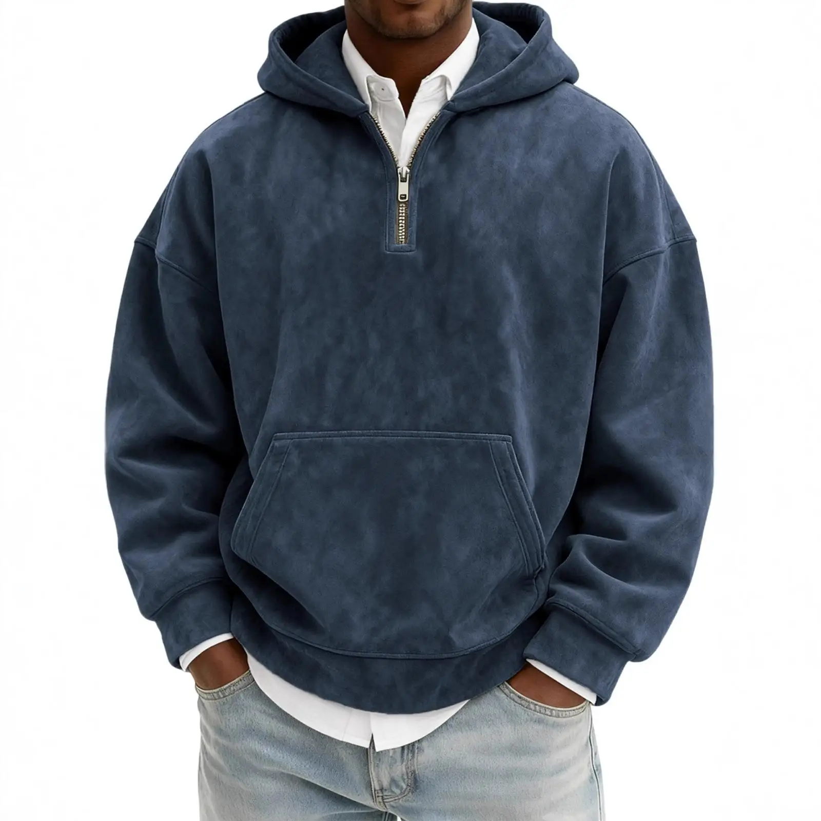 Men's Hoodie Half Zip Sweatshirt Casual Comfortable Regular Thickness Non-deformable American Style  Color Hat Included