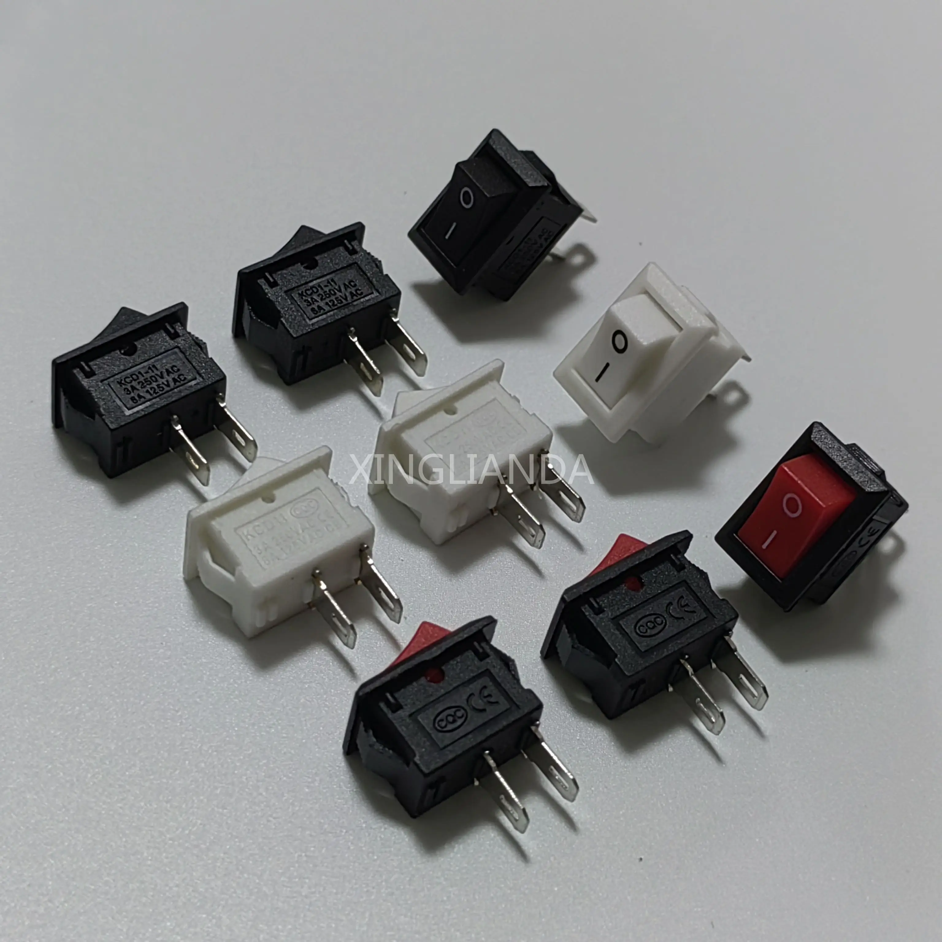 20PCS KCD1-11 10X15MM Rocker Push Button Mini Switch 3A 250VAC 6A 125VAC 2Pin Snap-in On/Off 10*15 Black Red White