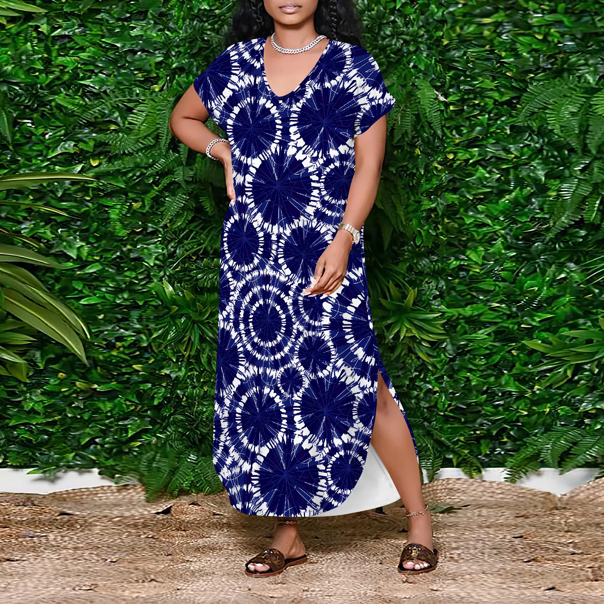 Boho Tie Dye One Shoulder Maxi Dress Summer Casual Loose Long Dress for Women