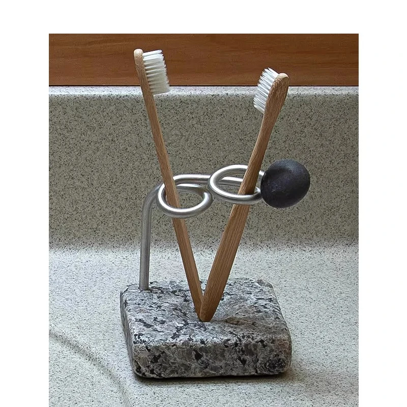 Home Art Decorations Bathroom Toothbrush Storage Rack Stainless Steel Material Granite Ornament Light Luxury Style Storage Rack