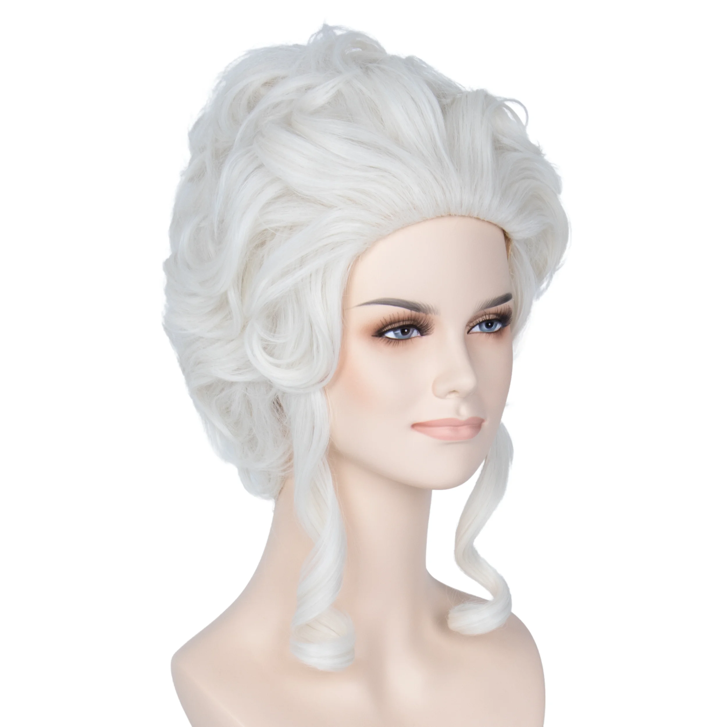 Miss U Hair Short Curly Platinum White Wig Victorian Wig Baroque 18th Century Wig Women Queen Halloween Cosplay