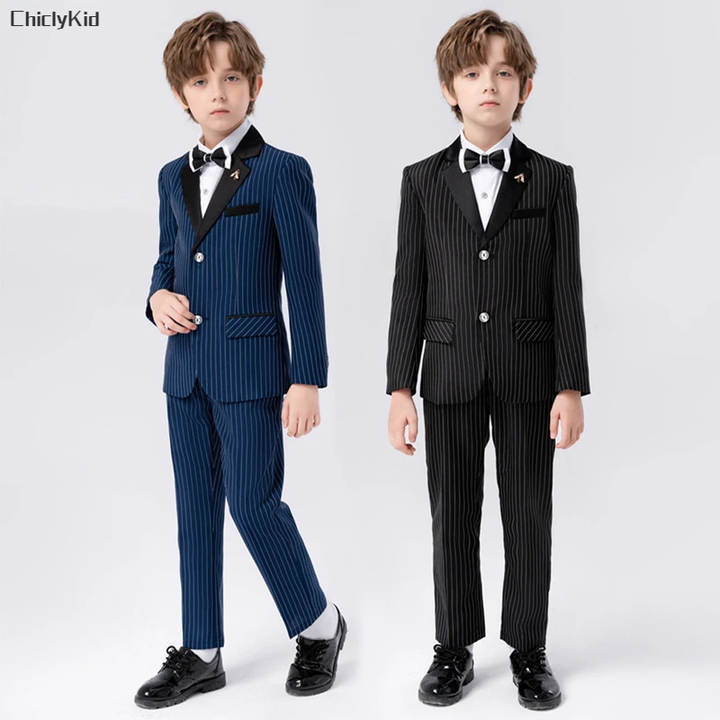 

Boy Stripe Suit Jacket Pants Suits Kids Formal Dress Toddler British Tuxedo Clothes Set Child Wedding Party Morning Coat Blazer