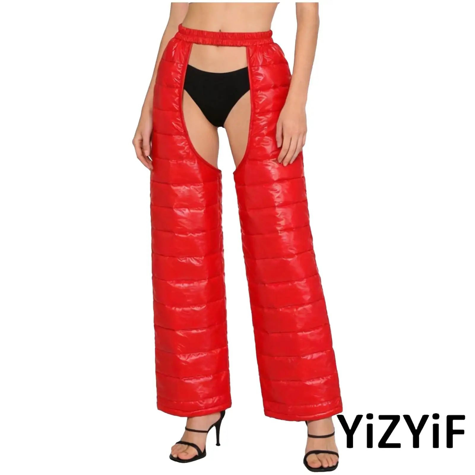Women Disco Dance Pants Water Resistant Padded Elastic Waistband Open Crotch Trousers Rave Party Carnival Clubwear Streetwear