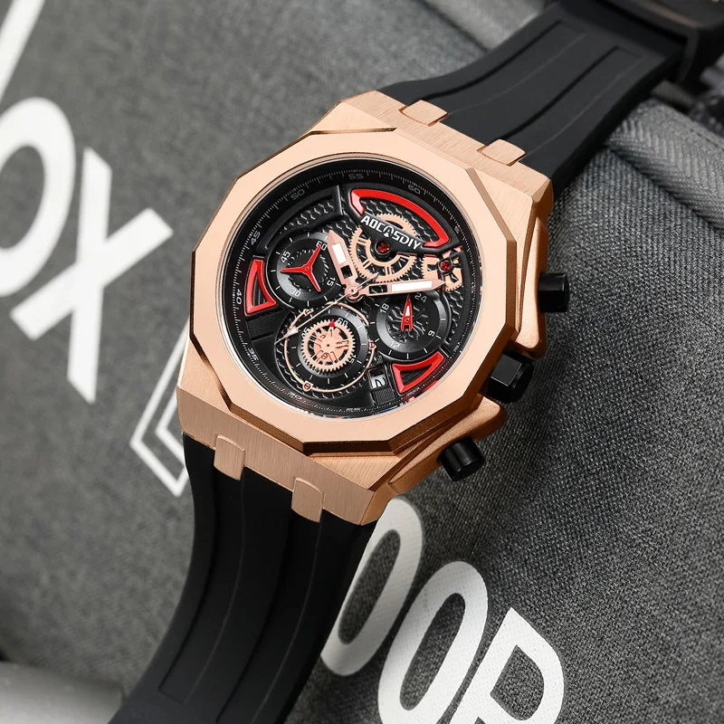 2024 Business Top Original Skeleton Dial Creative Quartz Watches Men Classic Watch Luminous Rubber AAA Clocks Relogio Masculino