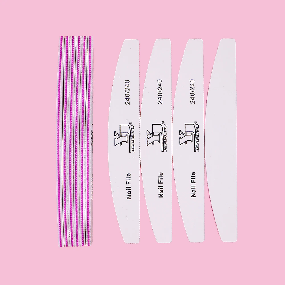 

6/15/25pcs Professional Nail File White Half Moon Double-sided 240/240 Grit Emery Board Washable Cuticle Remover Nail Art Files