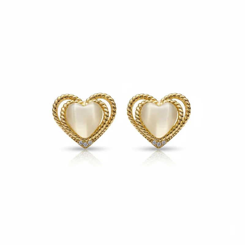 

MURMUR Classic Heart Stud Earrings Vintage Gold Tone Opal Retro Fine Jewelry Women
