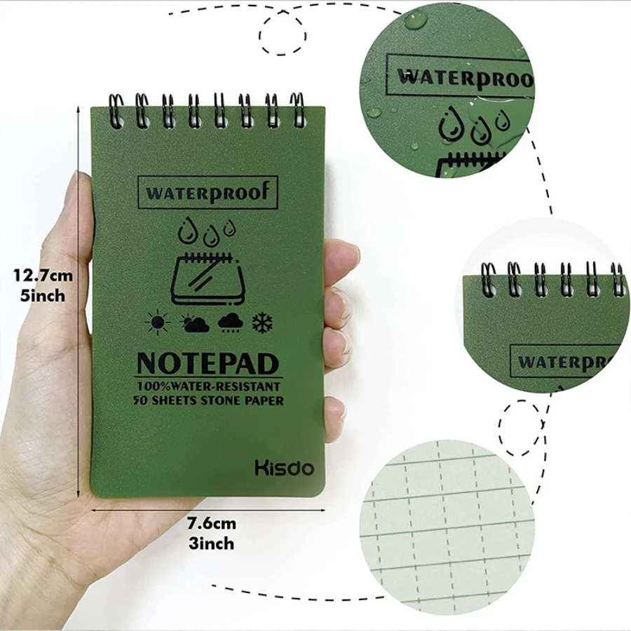 Original Notepad Waterproof Note pad Camouflage Color NoteBook with Ruler Pocket Portable Memo Pad Outdoor Spiral Notebook