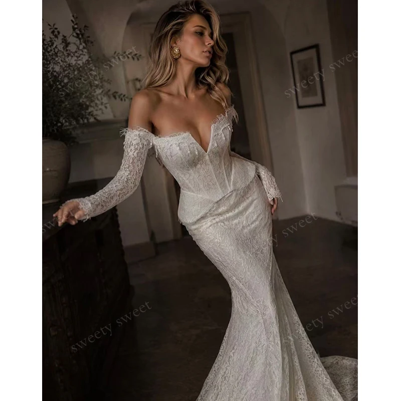 Luxury Mermaid Weddingdress Organza With Embroidery Bead 3dflower Ballgown Boatneck Fullsleeve Customized Bride Vestido De Novia