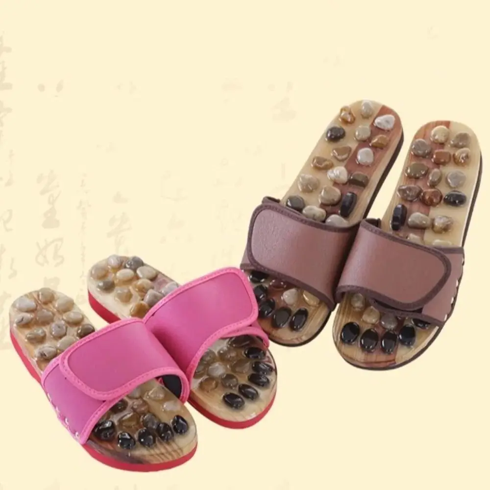 Natural Pebbles Acupressure Massage Slippers Feet Care Anti-slip Massage Stone Sandals Rotating Relaxation Foot Massager Shoes view 6