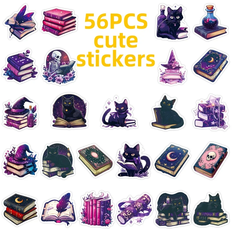 10/30/56PCS Cartoon Gothic Purple Book PVC Sticky Sticker Aesthetic DIY Decoration Scrapbooking Hand Accounting Supplies