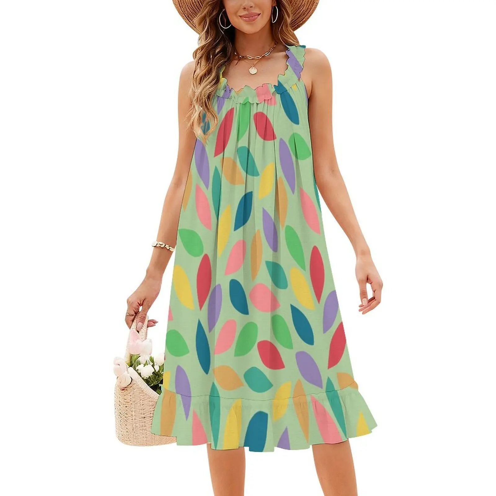 فستان على الطراز الكوري الطبيعي بأوراق شجر صغيرة ملونة للنساء فستان كاجوال أنيق للحفلات أو الارتداء اليومي بألوان أوراق ملونة #4